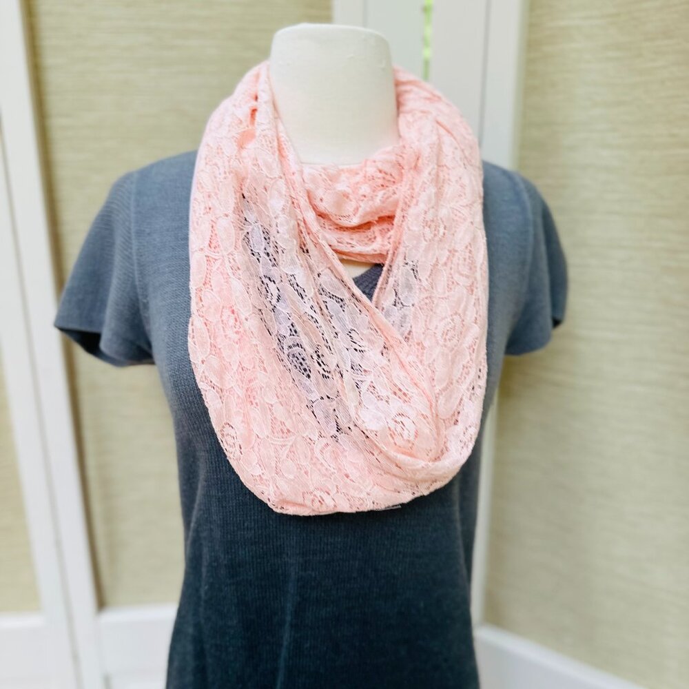 Delia's Pink Lace Infinity Scarf Floral Lace Soft Knit Romantic